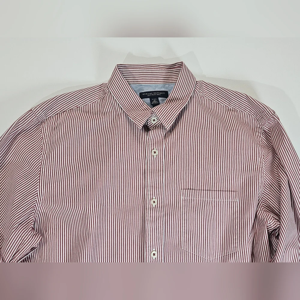 Banana Republic Mens Dress Shirt M 15/15.5 Red White Stripe Soft Wash Preppy‎